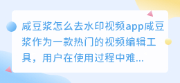 咸豆浆怎么去水印视频app