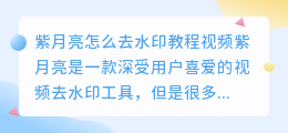 紫月亮怎么去水印教程视频