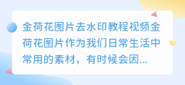 金荷花图片去水印教程视频
