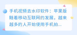 手机视频去水印软件苹果版