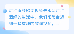 灯红酒绿歌词视频去水印