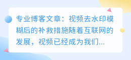 视频去水印模糊怎么补救