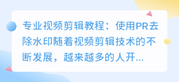 视频剪辑pr教程去水印