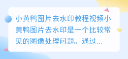 小黄鸭图片去水印教程视频
