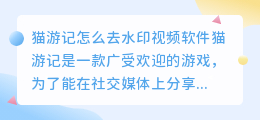 猫游记怎么去水印视频软件