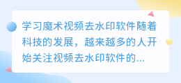 学魔术视频去水印软件免费