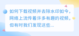 怎么给视频下载语录去水印