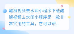 醒狮视频去水印小程序下载