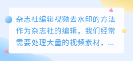 杂志社编辑视频去水印