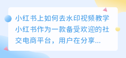 小荭薯上如何去水印视频教学