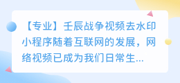 壬辰战争视频去水印小程序