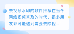 去视频水印在哪个软件有