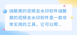 挠腋窝的视频去水印软件