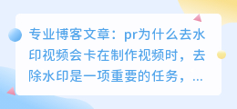pr为什么去水印视频会卡