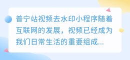 普宁站视频去水印小程序