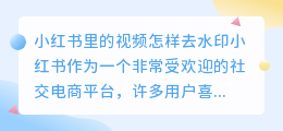 小荭薯里的视频怎样去水印