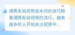 潮男街拍视频去水印