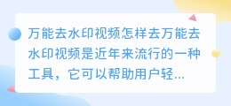 万能去水印视频怎样去
