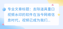 道具重口视频去水印软件