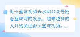 街头篮球视频去水印公众号