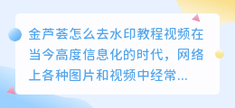 金芦荟怎么去水印教程视频