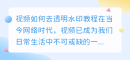 视频如何去透明水印教程