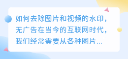怎么去水印无广告图片视频