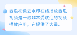 西瓜视频去水印在线播放