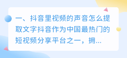 抖音里视频的声音怎么提取文字