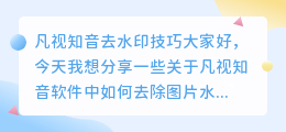 凡视知音怎么去水印