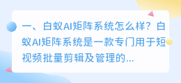 白蚁AI矩阵系统怎么样?