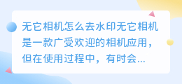 无它相机怎么去水印