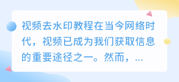 视频怎么去水印教程