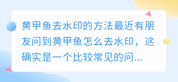黃甲鱼怎么去水印