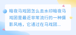暗夜马戏团怎么去水印