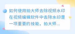 拍大师怎么去水印