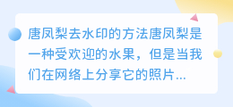 唐凤梨怎么去水印