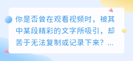视频文案提取难?教你一招轻松搞定,再也不用担心错过精彩瞬间!
