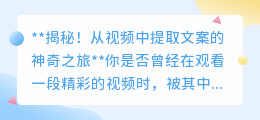 如何高效从视频中提取文案,轻松掌握视频文案提取技巧!