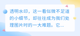 透明水印难去除?教你几招轻松应对,快来解锁新技能!