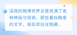 深夜微博现神秘小号,孤独身影引发网友共鸣与好奇