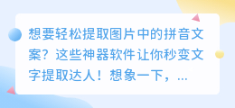 拼音文案提取难?试试这些软件,轻松搞定图片转文字!